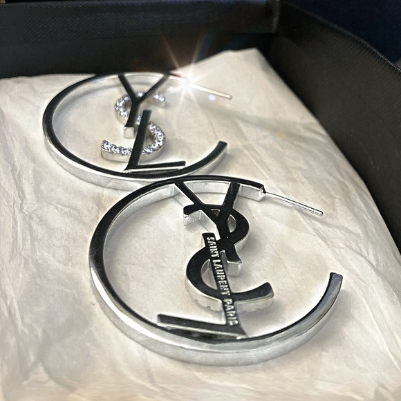 Authentic YSL Saint Laurent Monogram-Hoop Logo Earring Set - Picture 11 of 17